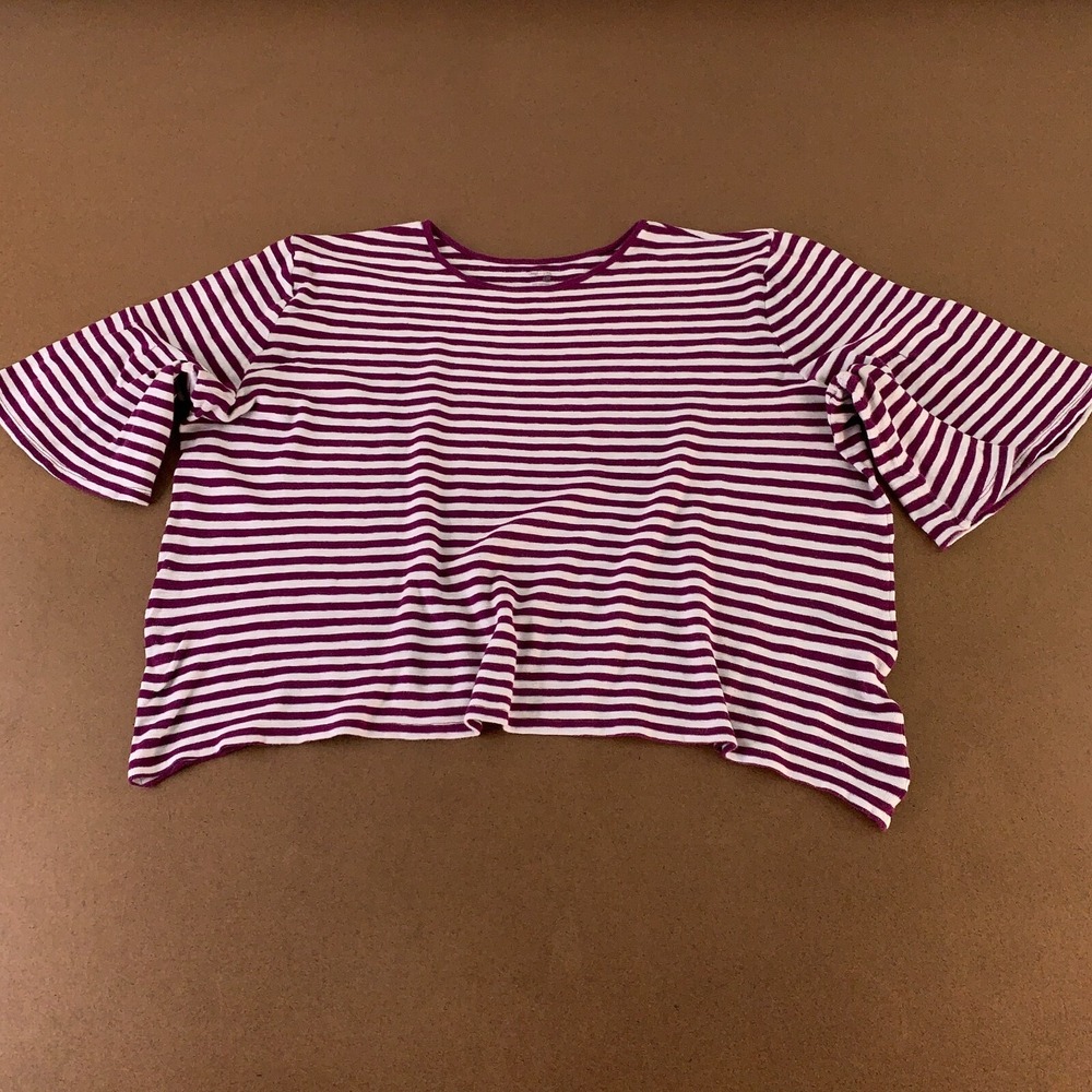 Gap Women's Size XXL Purple White Striped Knit Short Sleeve Boxy Pullover Top